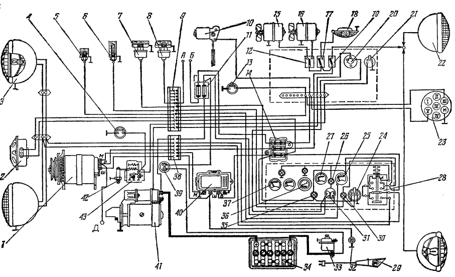 Принципиальная схема электрооборудования трактора Т-150