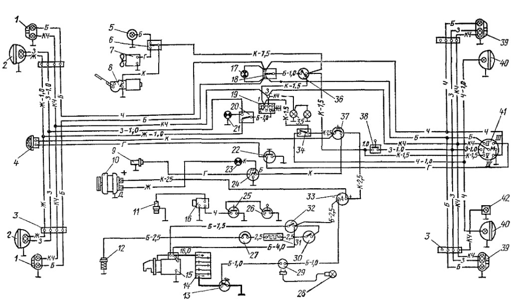 Схема электрооборудования трактора с пусковым агрегатом
